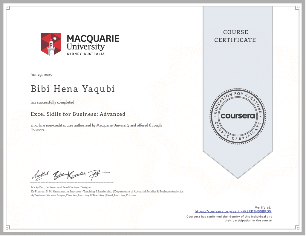 Excel Skills for Business Advanced